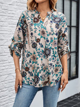 EMERY ROSE Women Floral Print V-Neck Roll-Up Sleeve Casual Shirt For Holiday